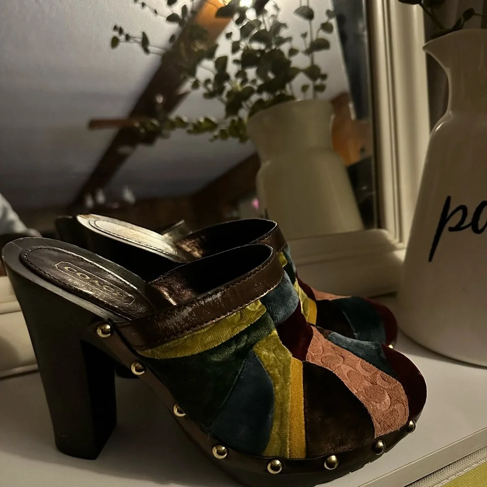 Coach Women's Colorful Patchwork Mules - Picture 2 of 3